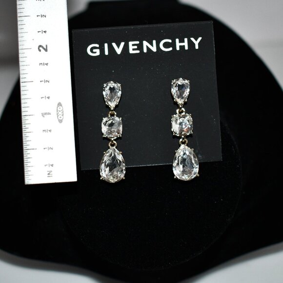 Givenchy Gold/CZ 3 Stone Teardrop Earrings 1.5" #07G00746 NWT - Picture 2 of 3